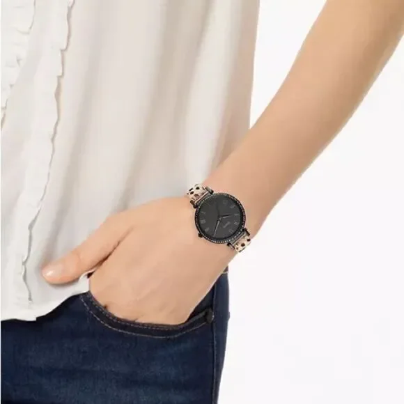 FOSSIL Women's Jacqueline Animal Print Leather Strap Watch 36mm